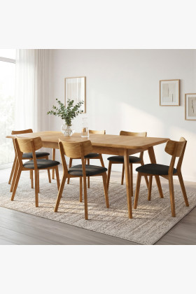 Tömör tölgyfa étkezőgarnitúra 180x90 cm skandináv stílusú asztallal